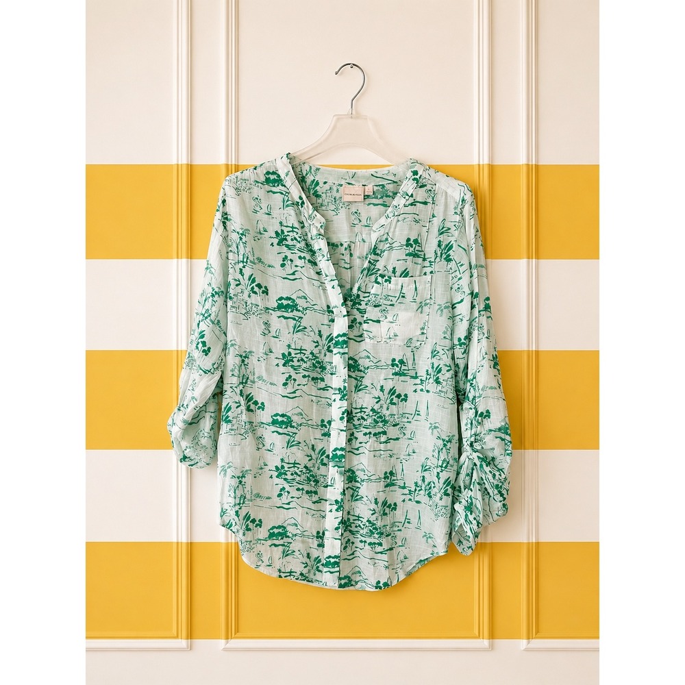 Zac & Rachel Coastal Toile Print Blouse Palm Beach Quiet Luxury Preppy Chic